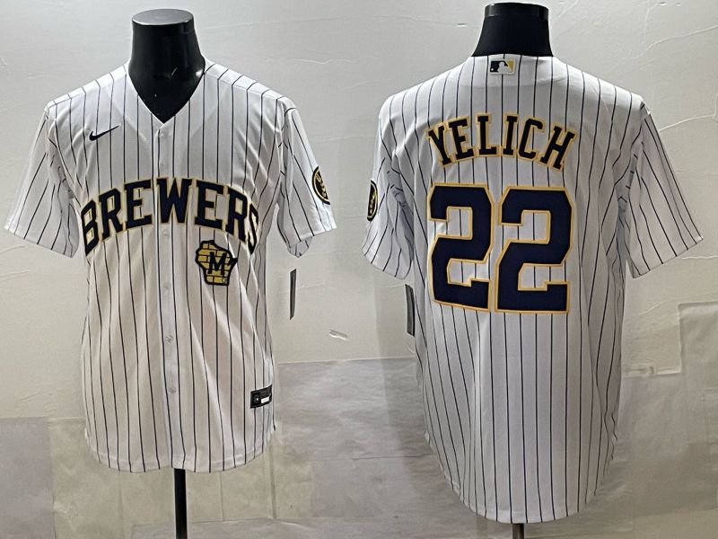 Men Nike Milwaukee Brewers #22 Yelich white MLB 2025 jersey 05